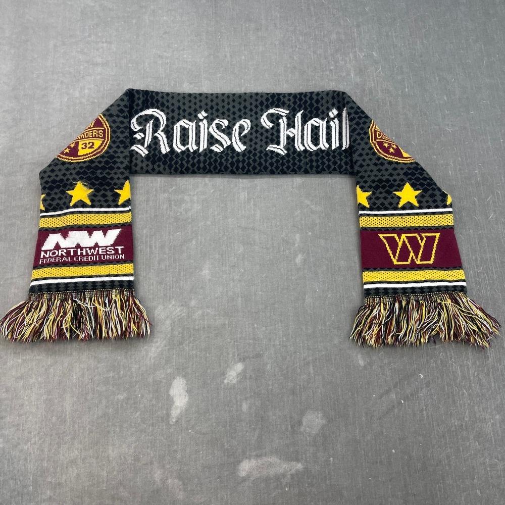 Washington Commanders Mens OS Charcoal Burgundy Gold Scarf Raise Hail NFL Knit